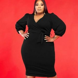 NWOT Black Lantern Sleeve Wrap Dress Plus XL